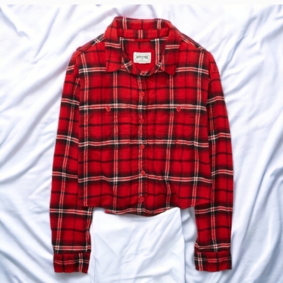 NEW! AE Cotton cropped flannel shirt Sz Xl - Picture 4 of 7